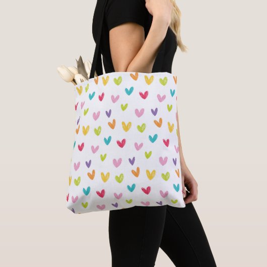 Tote Bag Cute Colorée Valentines Coeurs Motif sans couture (De près)