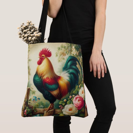 Tote Bag Cute coq rustique/vintage (De près)