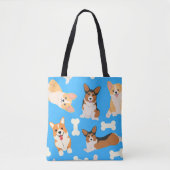 Tote Bag Cute Corgi Motif bleu (Devant)