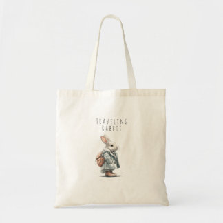 Tote Bag Cute Cottagecore Traveling Rabbit Illustration