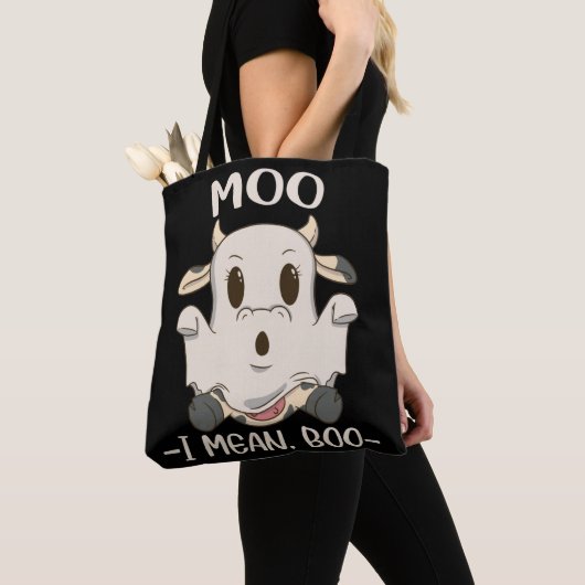 Tote Bag Cute Cow Moo Halloween Ghost Boo (De près)