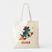 Tote Bag Cute Cowboy Dinosaur Riding Pied d'espace (Dos)