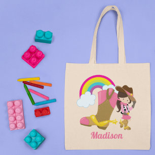 Tote Bag Cute Cowgirl Rainbow Personnalisée Rodéo Rose Girl