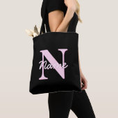 Tote Bag Cute Customizable Monogram | Light Pink & Black (De près)