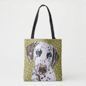 Tote Bag Cute Dalmatienne Avec Motif Vert Blanc Fleur (Devant)