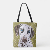 Tote Bag Cute Dalmatienne Avec Motif Vert Blanc Fleur (Dos)