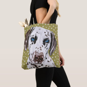 Tote Bag Cute Dalmatienne Avec Motif Vert Blanc Fleur