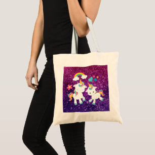 Tote Bag Cute Dancing Unicornes Magique Arc-en-ciel & Étoil