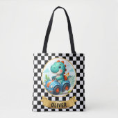 Tote Bag Cute Dinosaur conduire une voiture de course (Devant)