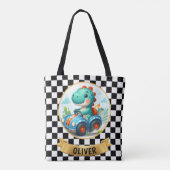 Tote Bag Cute Dinosaur conduire une voiture de course (Dos)