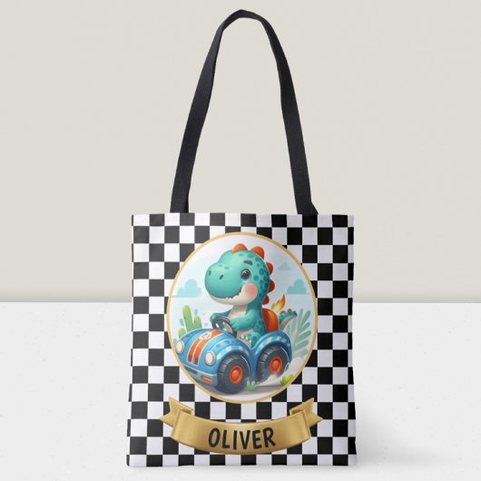 Tote Bag Cute Dinosaur conduire une voiture de course