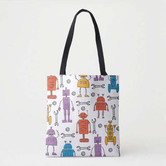 Tote Bag Cute doodle robots. Seamless pattern. Cartoon char (Devant)