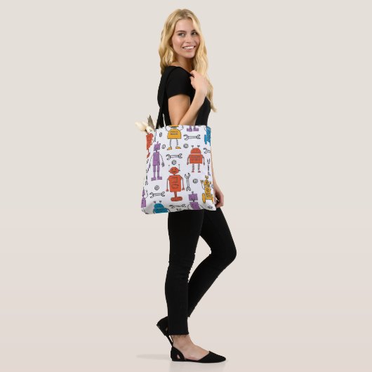 Tote Bag Cute doodle robots. Seamless pattern. Cartoon char (Sur le modèle)