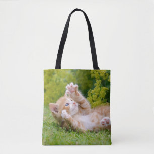 Tote Bag Cute drôle chaton chaton jouant dans un jardin fle