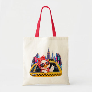 Tote Bag Cute Duck Girl in New York Taxi Travel Sticker