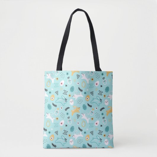 Tote Bag Cute Easter Bunny Pattern Kawaii Rabbits Eggs  (Devant)