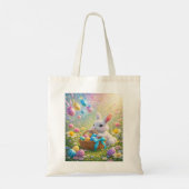 Tote Bag Cute Easter Bunny with Basket of Eggs & Flowers (Dos)