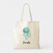 Tote Bag Cute et amusante méduse bleu-vert (Dos)