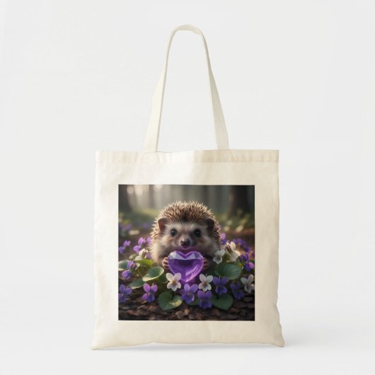 Tote Bag Cute February Hedgehog with Amethyst Heart (Devant)
