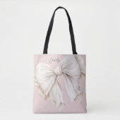 Tote Bag Cute fille blanche ivoire Bow sur rose (Devant)
