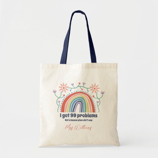 Tote Bag Cute Floral Rainbow Custom Text and Teacher Name (Devant)