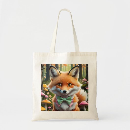 Tote Bag Cute Fox avec arc vert et rose (Devant)
