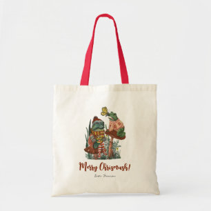 Tote Bag Cute Frog and Toad Merry Mushroom Christmas  Tote 
