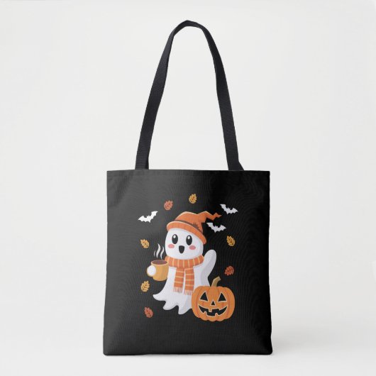 Tote Bag Cute Ghost Boire Café de glace Halloween (Devant)