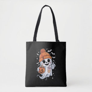 Tote Bag Cute Ghost Boire Café Halloween Café glacé
