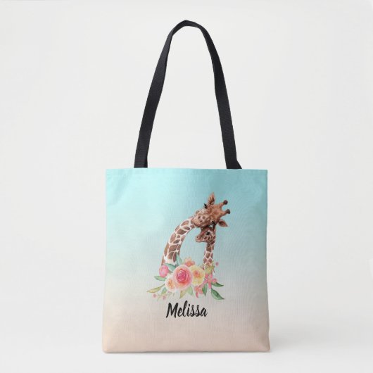 Tote Bag Cute Giraffe Aquarelle Maman & Bébé (Devant)