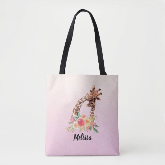 Tote Bag Cute Giraffe Aquarelle Maman & Bébé (Devant)