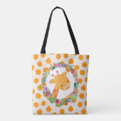 Tote Bag Cute Giraffe avec une aquarelle fleurie Wreath (Dos)