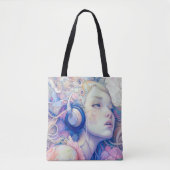 Tote Bag Cute Girl with Headphone Music Oeuvre moderne | (Devant)