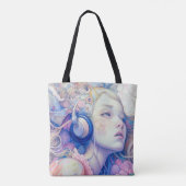 Tote Bag Cute Girl with Headphone Music Oeuvre moderne | (Dos)