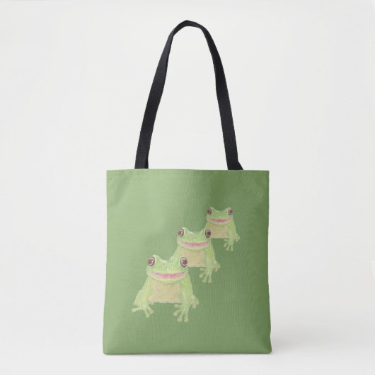 Tote Bag Cute Green Tree Frog - transparent. (Devant)