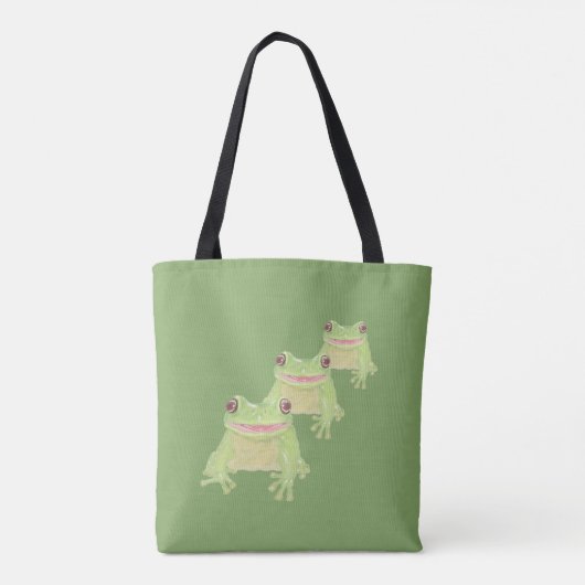 Tote Bag Cute Green Tree Frog - transparent. (Dos)