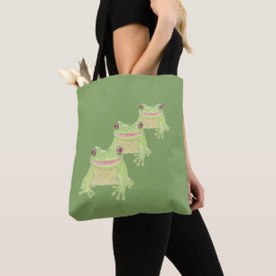 Tote Bag Cute Green Tree Frog - transparent.