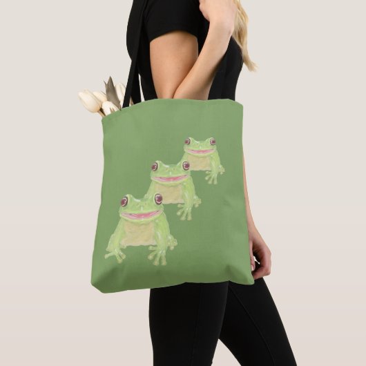 Tote Bag Cute Green Tree Frog - transparent. (De près)