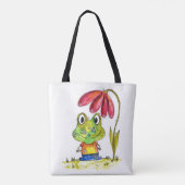 Tote Bag Cute grenouille blanche Whimsical sous une fleur r (Dos)