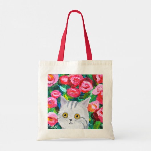 Tote Bag Cute Gris tabby Chat avec Fleurs Joli cadeau maman (Dos)