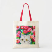Tote Bag Cute Gris tabby Chat avec Fleurs Joli cadeau maman (Devant)