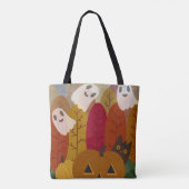 Tote Bag Cute Halloween Black Cat and Ghosts Autumn Pumpkin (Dos)