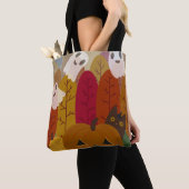 Tote Bag Cute Halloween Black Cat and Ghosts Autumn Pumpkin (De près)