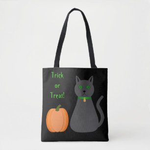 Tote Bag Cute Halloween Chat et Citrouille Double face Impr