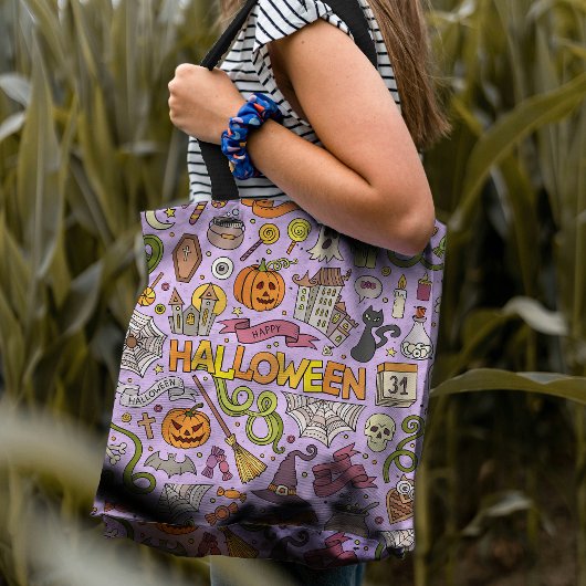 Tote Bag Cute Halloween Doodle Pattern