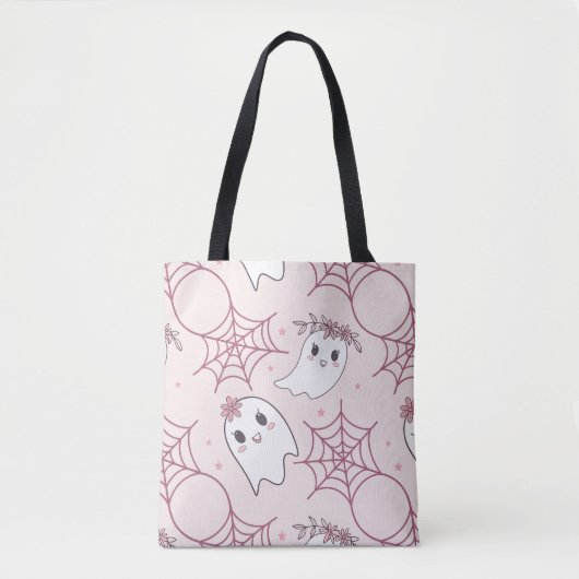 Tote Bag Cute Halloween Ghost & Spiderweb Motif (2) (Devant)
