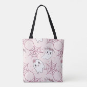 Tote Bag Cute Halloween Ghost & Spiderweb Motif (2) (Dos)