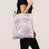 Tote Bag Cute Halloween Ghost & Spiderweb Motif (2) (De près)