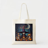 Tote Bag Cute Halloween Witch in Spooky Scene with Pumpkins (Devant)