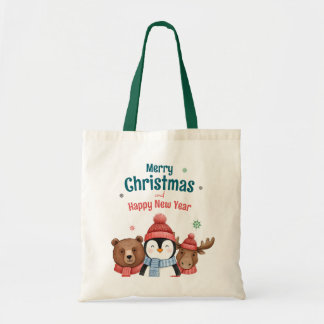 Tote Bag Cute Happy Animal Watercolor Christmas